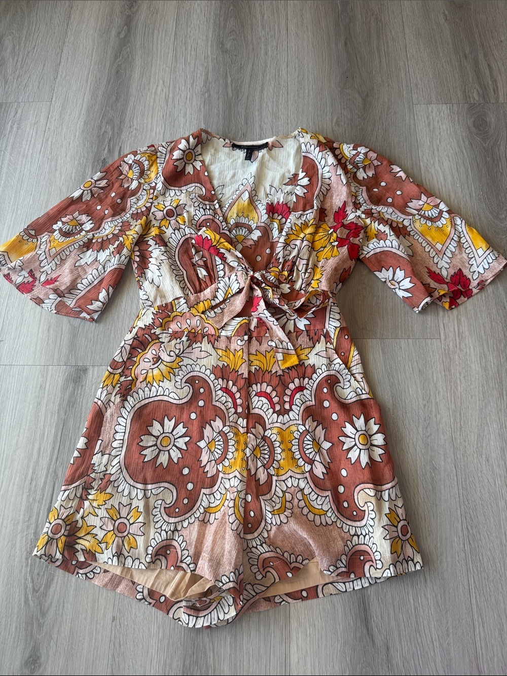 BCBGMaxAzria Multicolor Floral Paisley Romper - Rust, Yellow, White